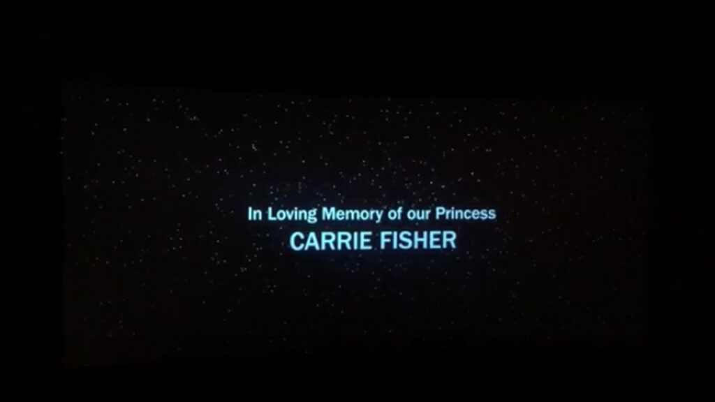 Titoli di coda di Star Wars EpVII: The Last Jedi - in memoria della Principessa Leia