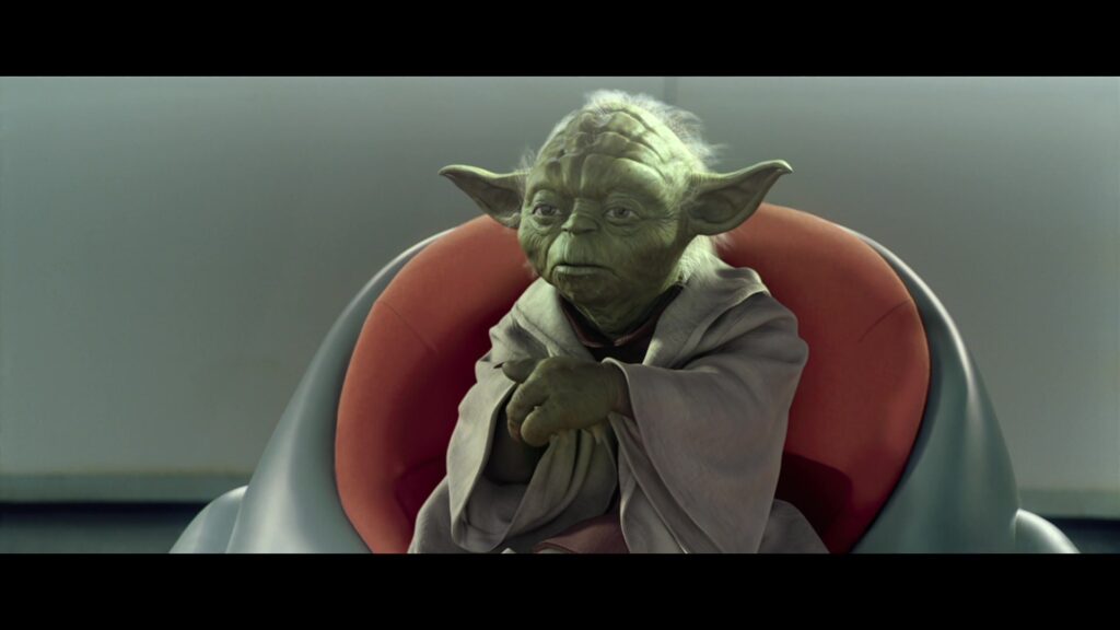Il Gran Maestro Yoda durante una seduta del Consiglio - L'Attacco dei Cloni 2002