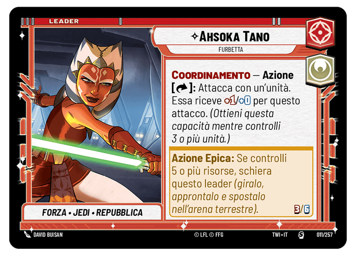 Star Wars Unlimited Il Crepuscolo della Repubblica, carta Leader Ahsoka